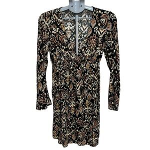 Lovestitch Black and Brown Patterned Long Sleeve Dress